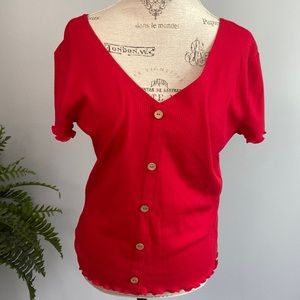 NoBo XXL (Junior 19) Red Ribbed Faux Button Short Sleeve Top Shirt